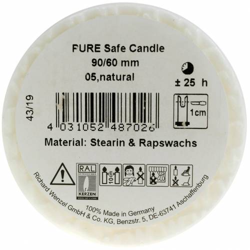 Artikel PURE Nature Safe Candle pelarljus stearin, rapsvax 90/60mm vit 1 st