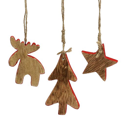 Träddekorationer blandar rött, natur 7cm - 9cm 9st