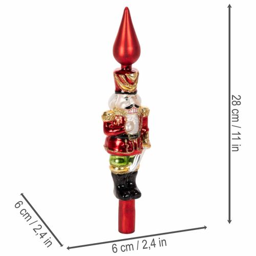 Julgranstoppning nötknäppare i rött till julgranen 28 cm i äkta glas | Floristik24.se