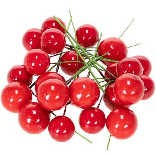 Mini julgranskulor med konstgjorda röda bär för blomsterdekoration, 2 cm, 48 stycken | Floristik24.se