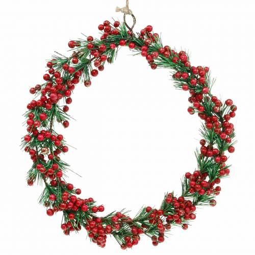 Floristik24 Bärkrans konstgrönt, rött glitter Ø18cm