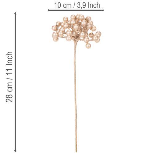 Konstgjord bärgren, champagnefärgad dekoration, 28 cm, 3 stycken | Floristik24.se