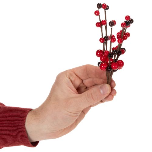 Konstgjord gren med röda bär, 15 cm, 6 stycken | Floristik24.se