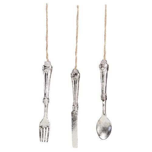 Artikel Bestickdekoration för upphängning av metalllook silver 14cm 12 st
