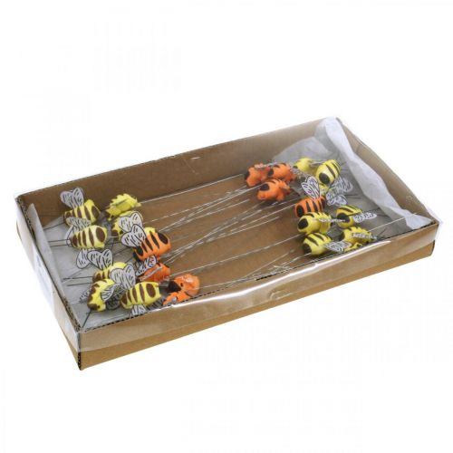 Artikel Bee on a wire, blomplugg, dekorativa bin, vårorange, gul B4,5cm 24 stycken