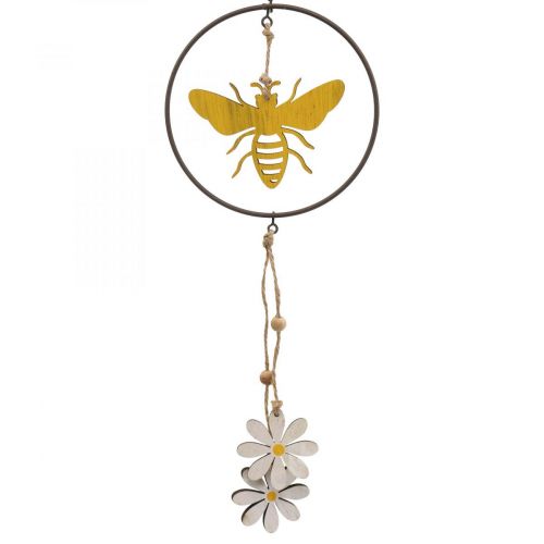 Bee deco ring metall trä fönsterdekoration Ø12cm 44cm 4st