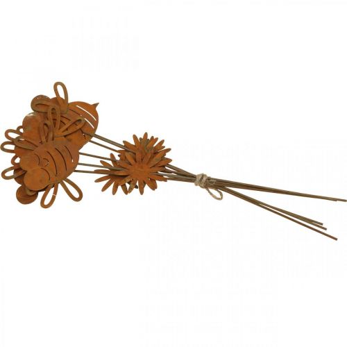 Artikel Trädgårdsstakebi, vårdekoration, metallpåle rost L24,5cm 6 st