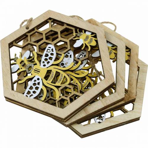 Floristik24 Honeycomb att hänga, sommardekoration, honungsbi, trädekoration, bin i honeycomb 4st