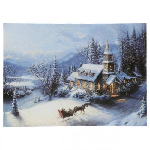 Floristik24 LED väggmålning vinterlandskap med kyrka 38×28cm För batteri