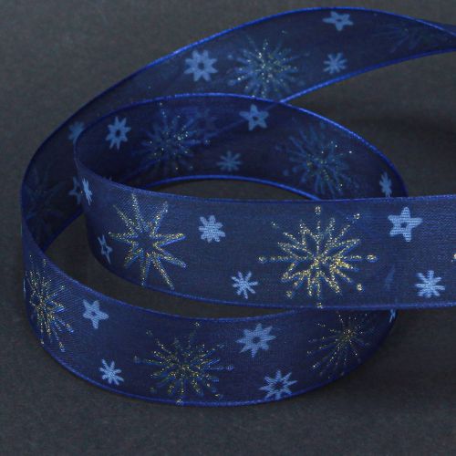 Artikel Blått julband med gyllene stjärnor 25mm 20m