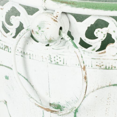 Artikel Präglad metallkruka med handtag, vit och grön, shabby chic-stil, H22/19,5/17,5 cm, Ø25,5/20,5/15,5 cm, set om 3