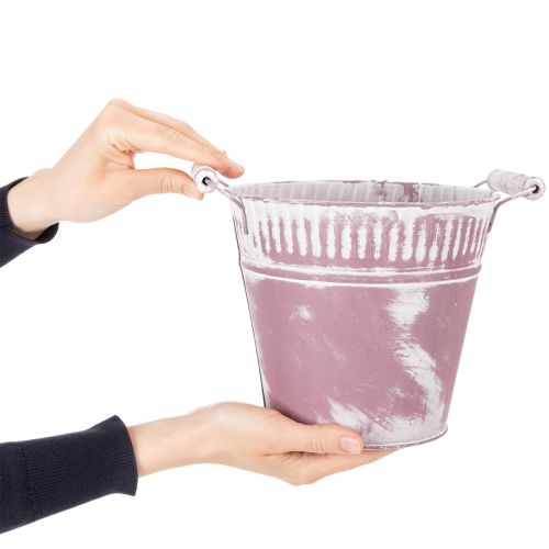 Plåthink, lila och vitkalkad, Ø19cm H17cm, 1 st. | Floristik24.se