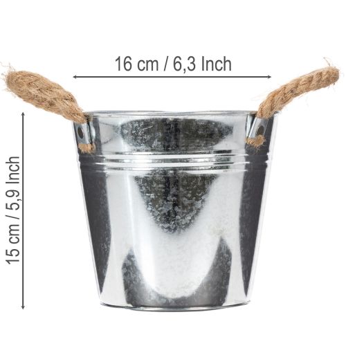Glansig metallhink med rephandtag, Ø16 cm | Floristik24.se