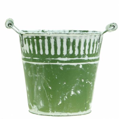 Floristik24 Plåthink grön vitkalkad Ø19cm H17cm 1 st