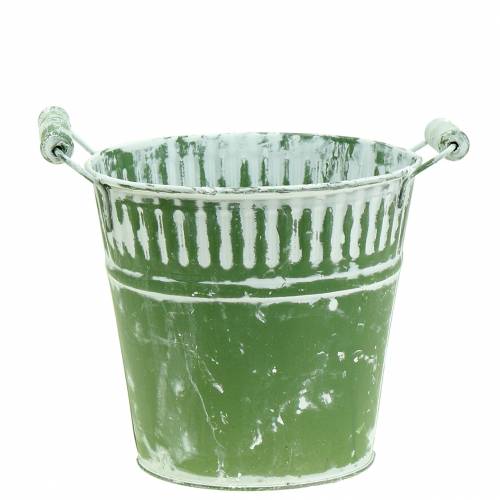 Plåthink grön vitkalkad Ø16cm H15cm 1 st | Floristik24.se
