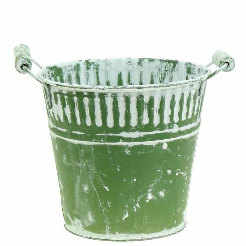 Floristik24 Plåthink grön vitkalkad Ø19cm H17cm 1 st