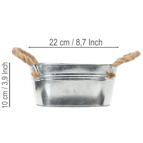 Metallskål med rephandtag, silver, 22 cm hög, 10 cm hög | Floristik24.se
