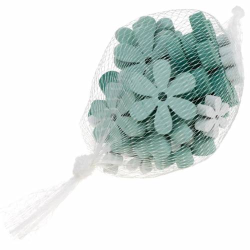 Floristik24 Scatter dekoration blomgröna, mint, vita träblommor för spridning 29 st
