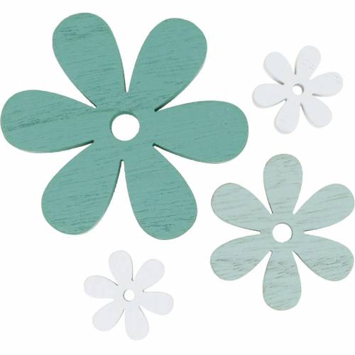 Floristik24 Scatter dekoration blomgröna, mint, vita träblommor för spridning 29 st