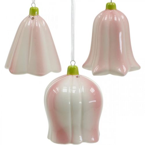 Floristik24 Blossom bell att hänga rosa, krämblomma keramik H8,5cm 3st