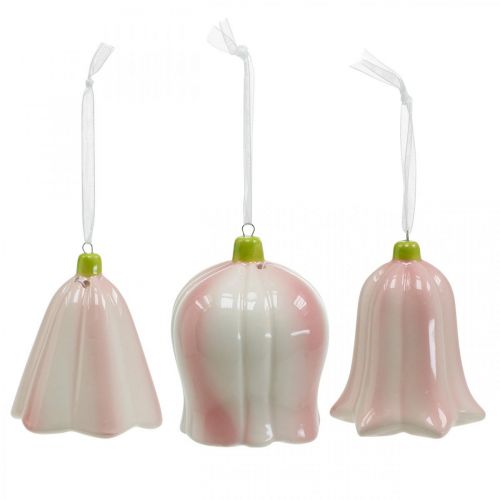 Floristik24 Blossom bell att hänga rosa, krämblomma keramik H8,5cm 3st