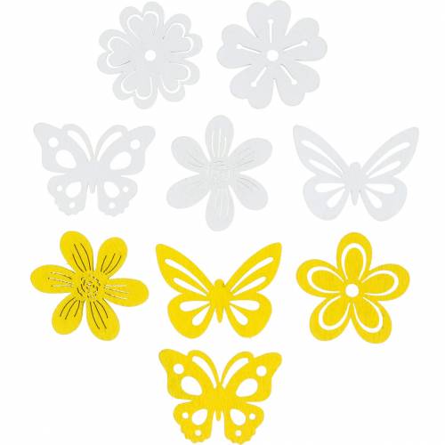 Artikel Blommor och fjärilar för att strö gul, vitt trä strö dekoration vår dekoration 72st