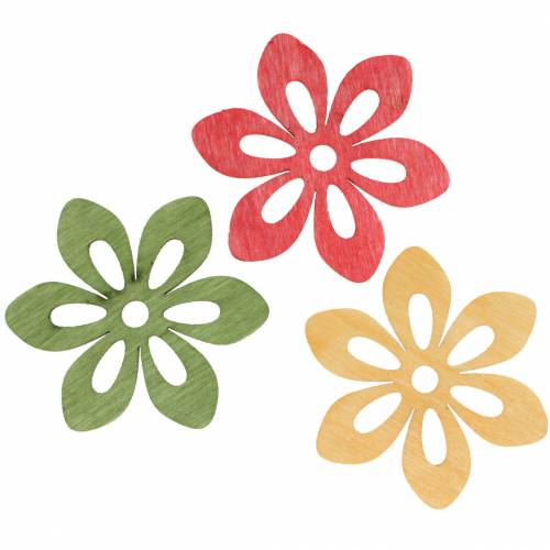 Floristik24 Scatter dekoration blomma trä orange, gul, grön 4cm 72 st