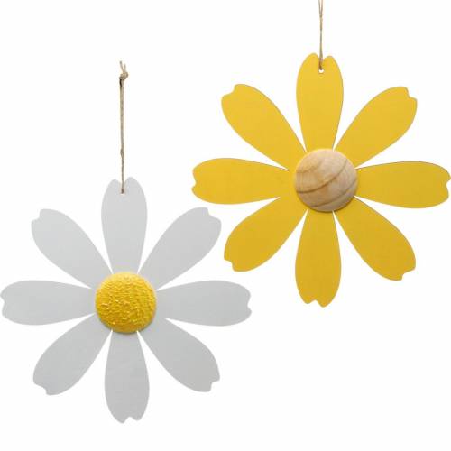Träblommor, sommardekoration, prästkragar gula och vita, dekorationsblommor för upphängning 4st