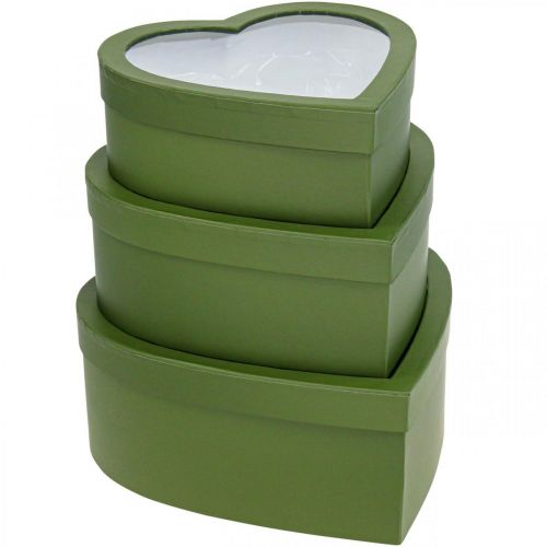 Floristik24 Blommapresentförpackning Hjärta Blomlåda Grön 24/21,5/19 cm Set om 3