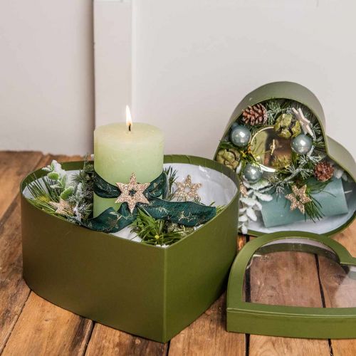 Artikel Blommapresentförpackning Hjärta Blomlåda Grön 24/21,5/19 cm Set om 3