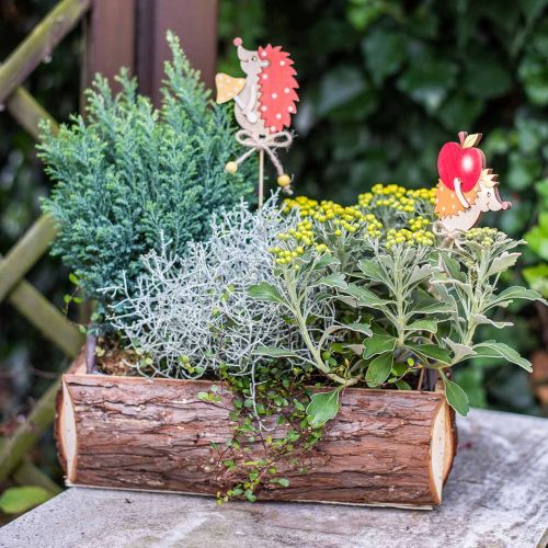Floristik24 Blomlåda, trälåda med bark, växtkruka med handtag 38cm
