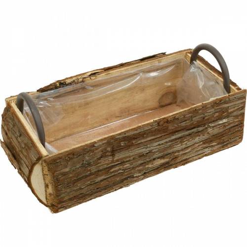 Blomlåda, trälåda med bark, växtkruka med handtag 38cm