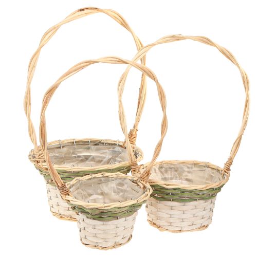Floristik24 Blomkorghandtag Naturgrön Grå Vit Ø18–26cm Set om 3