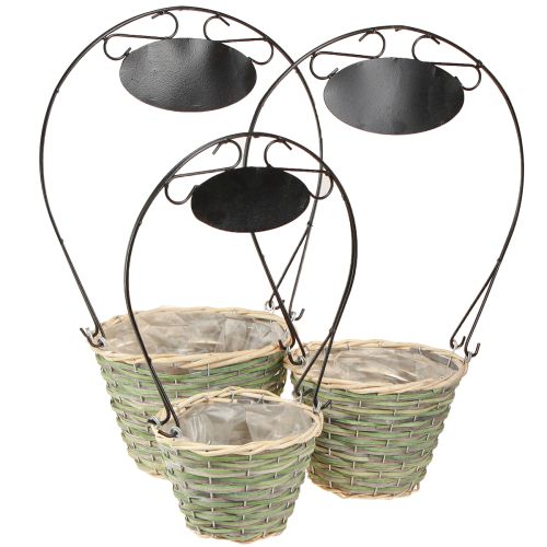 Artikel Blomkorgshandtag med skylt metall Ø23/20/17cm set om 3