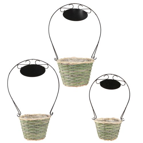 Artikel Blomkorgshandtag med skylt metall Ø23/20/17cm set om 3