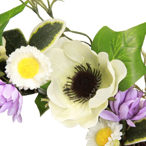 Artikel Konstgjord blomsterkrans Anemoner Tusenskönor Lila Vit Ø25cm