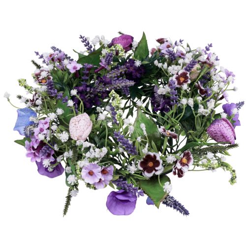 Artikel Blomkrans konstgjord väggdekoration blommor lila vit Ø30cm H9cm