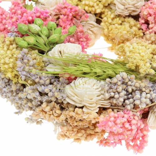 Floristik24 Dekorativ krans av torrt gräs och konstgjorda blommor färgade Ø20cm
