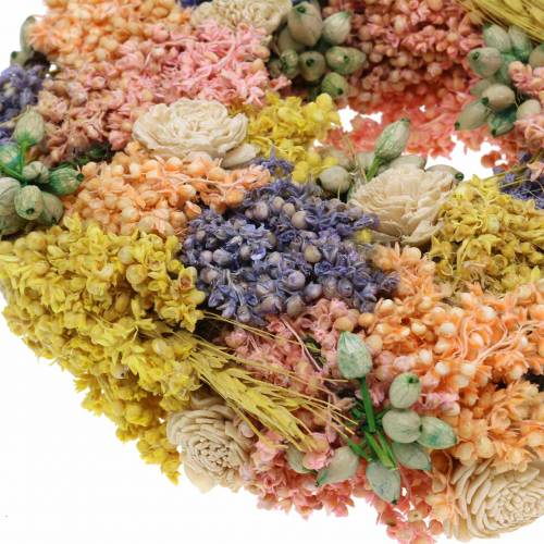 Floristik24 Dekorativ krans av torrt gräs och konstgjorda blommor lax Ø20cm
