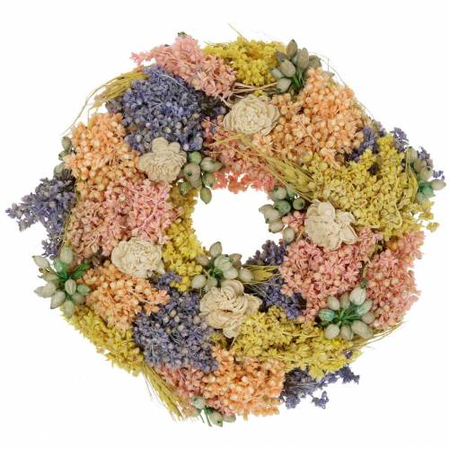 Dekorativ krans av torrt gräs och konstgjorda blommor lax Ø20cm