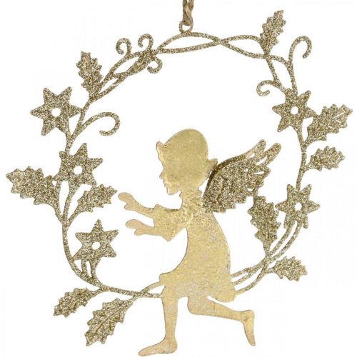 Artikel Ängelkrans, juldekoration, ängel att hänga, metallhängande Gyllene H14cm B15.5