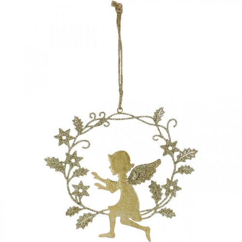 Artikel Ängelkrans, juldekoration, ängel att hänga, metallhängande Gyllene H14cm B15.5