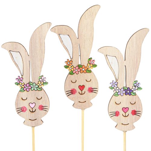 Artikel Blomplugg trä dekorativt kaninhuvud på pinne 11cm 12 st