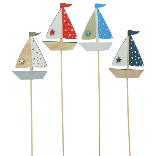 Artikel Blomplugg båt segelbåt dekoration träfärgad 5,5x8cm 12 st