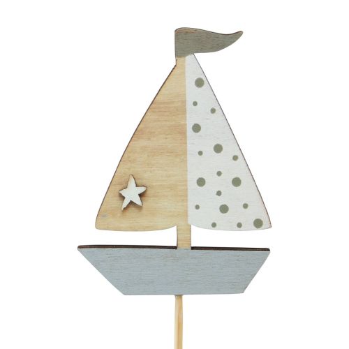 Artikel Blomplugg båt segelbåt dekoration träfärgad 5,5x8cm 12 st