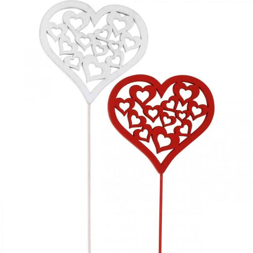 Floristik24 Blompropp hjärta röd, vit dekorativ plugg Alla hjärtans dag 7cm 12st