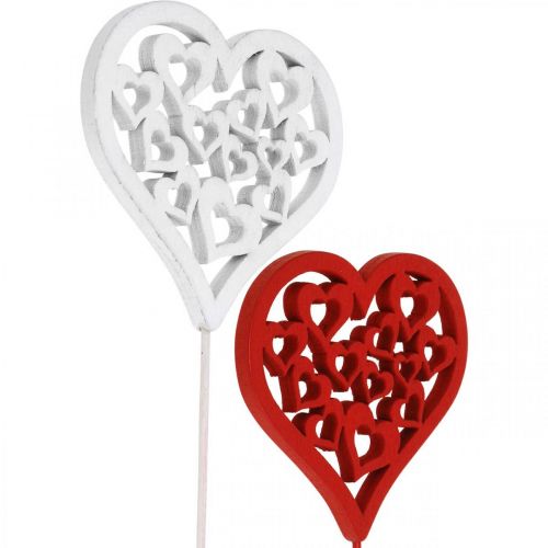 Artikel Blompropp hjärta röd, vit dekorativ plugg Alla hjärtans dag 7cm 12st