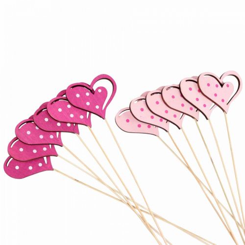 Artikel Blomproppar Mors Dag dekorativa pluggar hjärta rosa 7cm 12 st