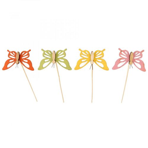 Blomplugg fjäril deco träfärgad 8,5cm 12st