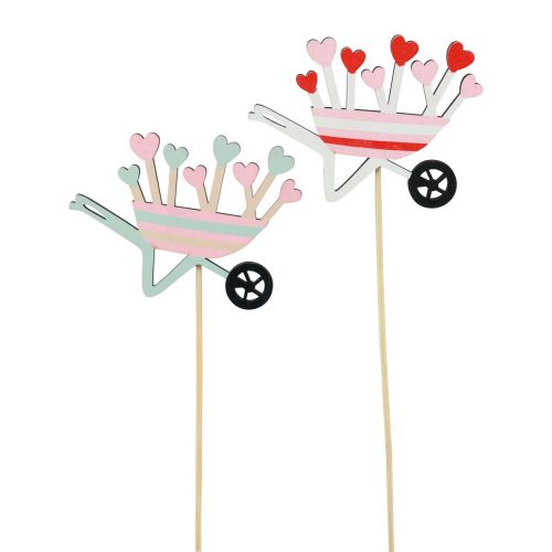 Artikel Blomplugg skottkärra trähjärtan färgade 9x6,5cm 12 st